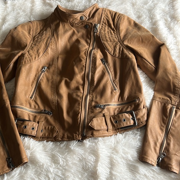 Free People Fenix Vegan Leather Brown Moto Jacket Size Small - Picture 15 of 16